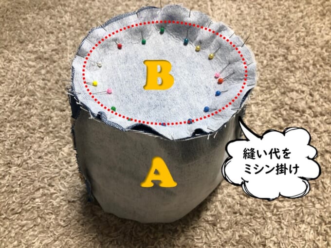 表地と底布を縫い合わせる