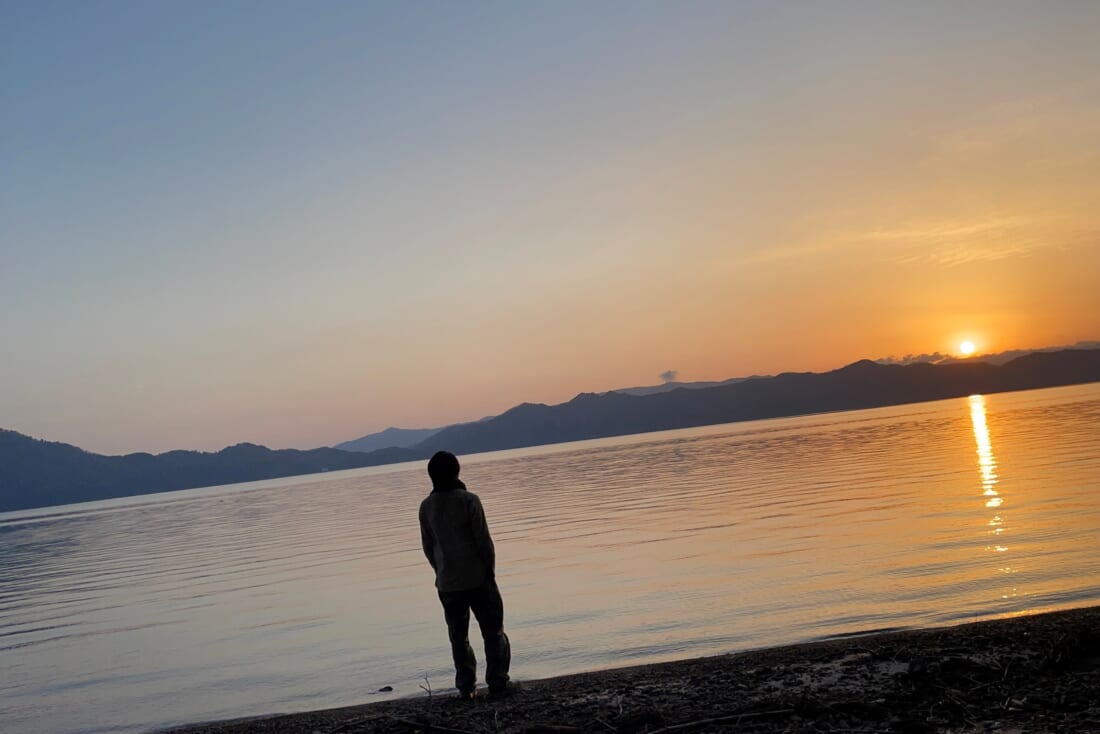 田沢湖夕日